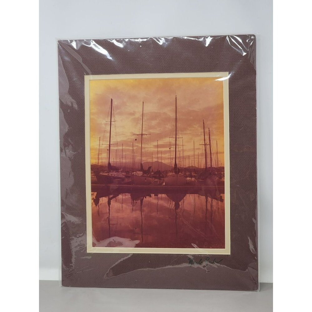 Vintage Mark Reuben Gallery San Francisco Matted Docked Boats‎ Mountains
